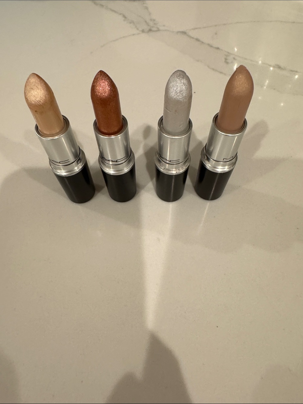 MAC Neutral & Metallic Shimmer Lipstick Set — Champagne, Copper, Silver, Nude